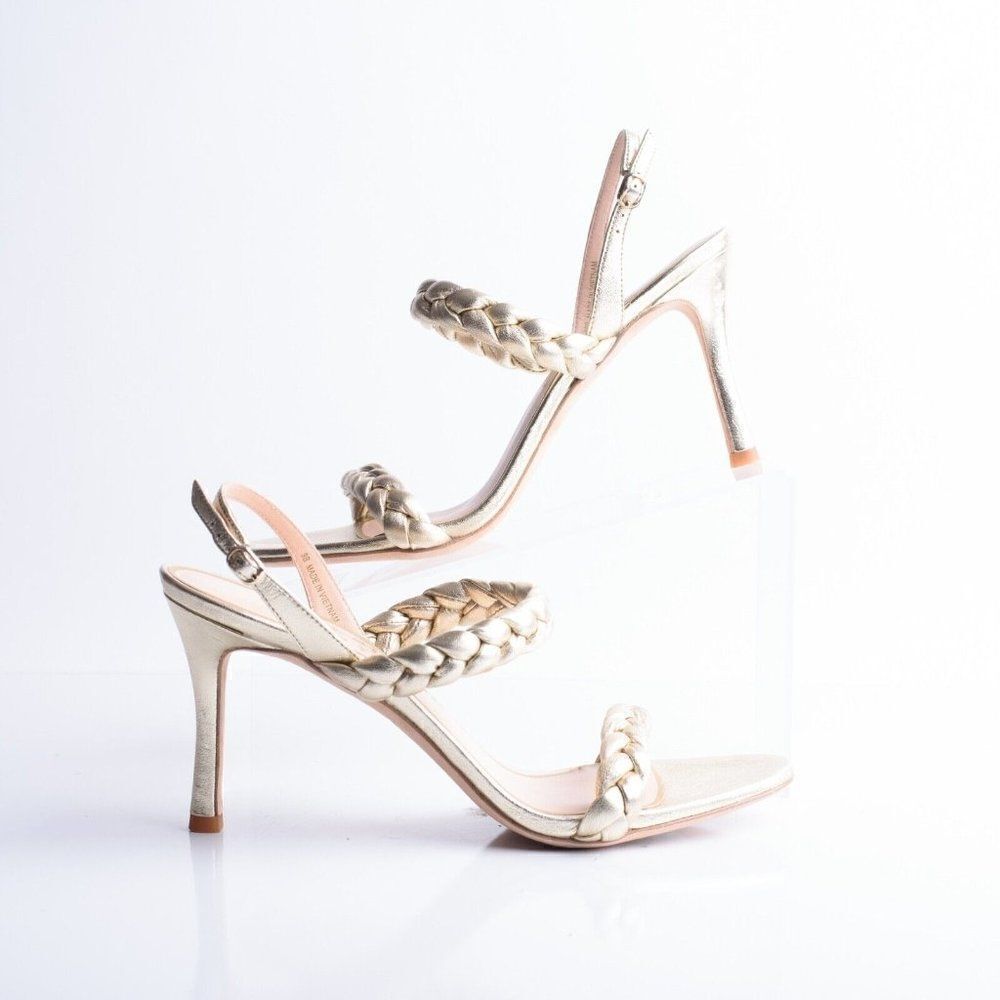 Kate Spade Womens Gold Saffron Braided Leather Slingbacks Heels Sandals US 9 - Picture 2 of 10